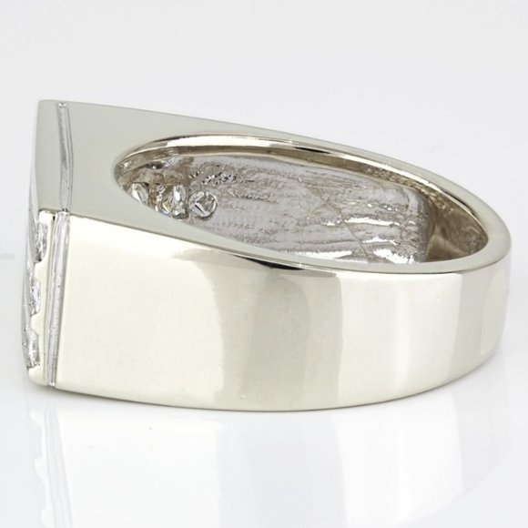 14k White Gold Princess-Cut Diamond Modern Offset Anniversary Band Cocktail Ring - Picture 5 of 9